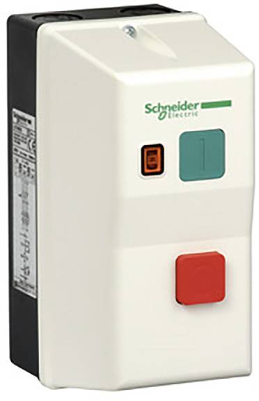 An electrical switch box with three buttons: green for 'On', red for 'Off', and a smaller orange indicator light.