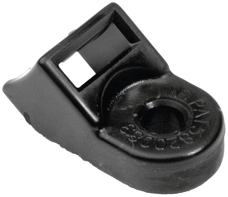 Black plastic component with a rectangular opening and circular raised area displaying 'US PAT 5820633', against a white background.