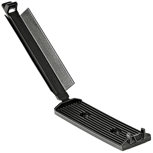 An open black plastic case with a ribbed base and a foam-like padding in the lid.