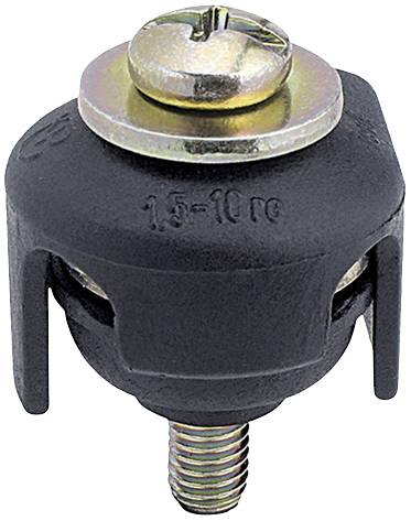 Black cable connector with metal thread and screw fitting, suitable for cable sizes from 1.5 to 10 square millimetres.