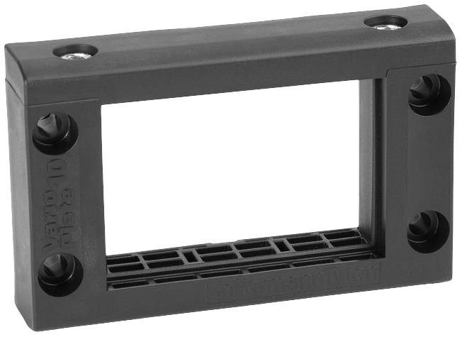 Black rectangular plastic frame with screw holes, usable as a mounting frame for electronic devices or displays.