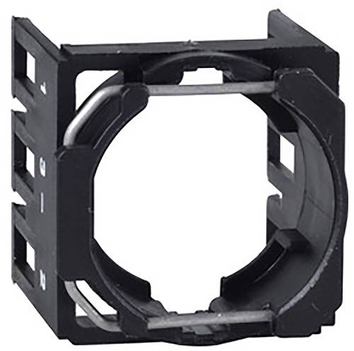 A black, square plastic holder with a circular opening in the centre, likely for securing or stabilising objects.