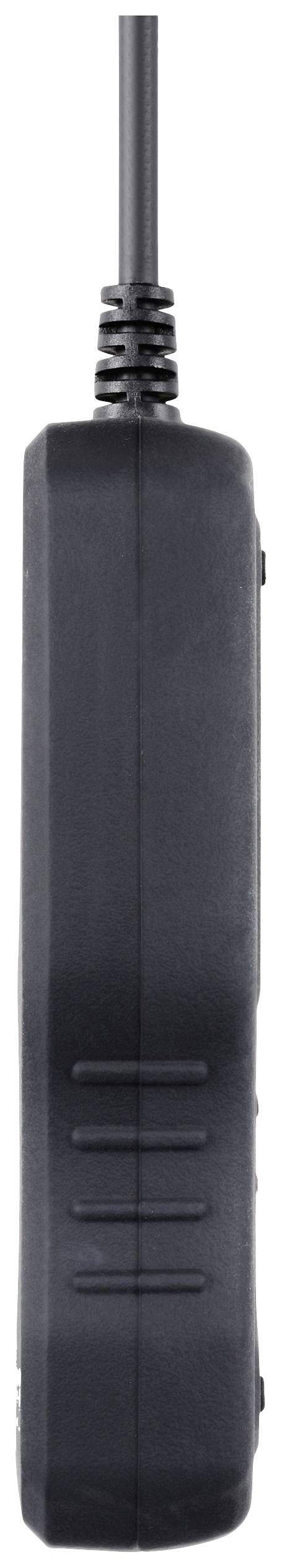 Side view of a black network adapter with a cable at one end.