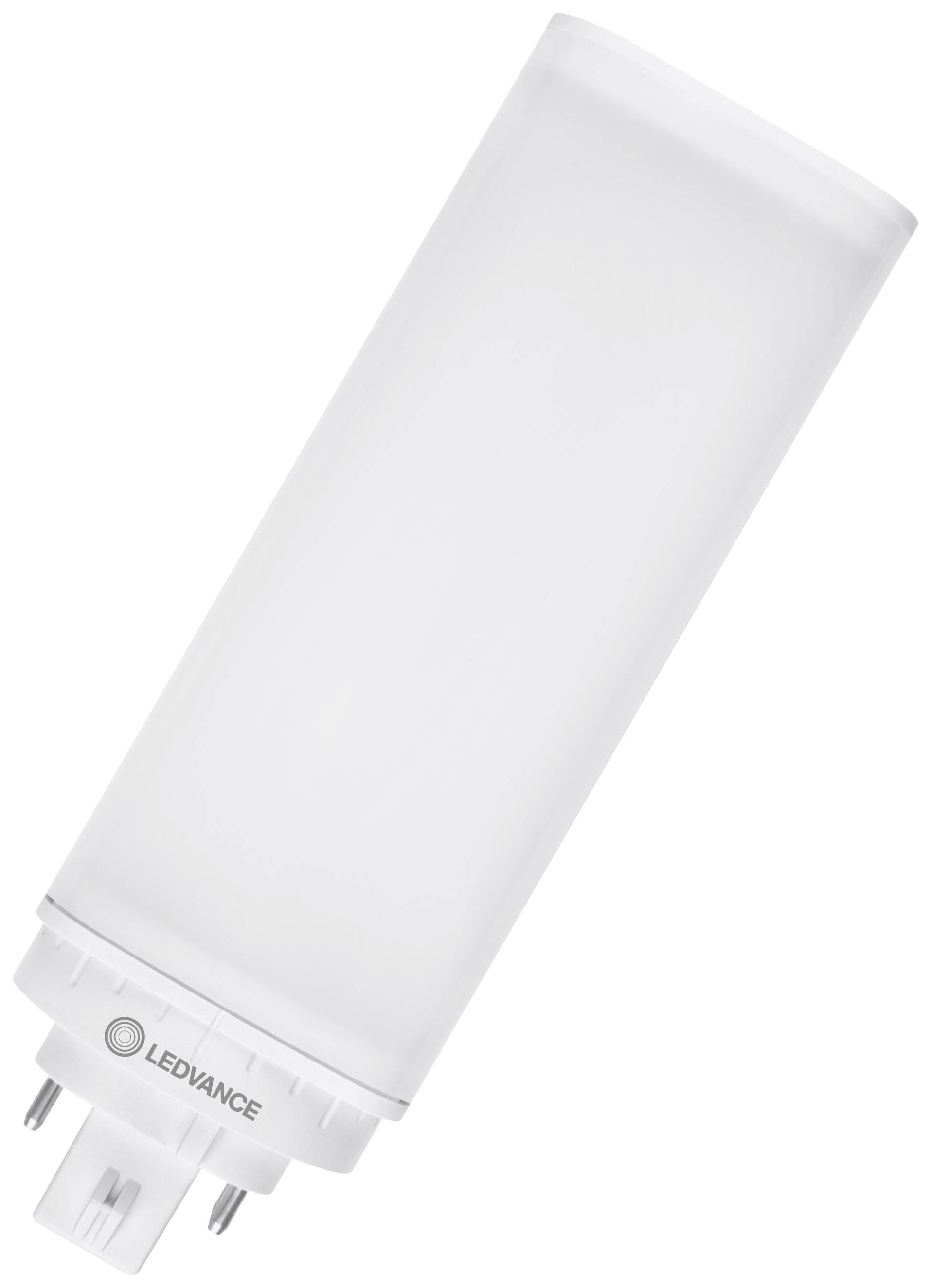 A LED lamp from the side with a white, tube-shaped design and the brand 'Ledvance' visible on the base.
