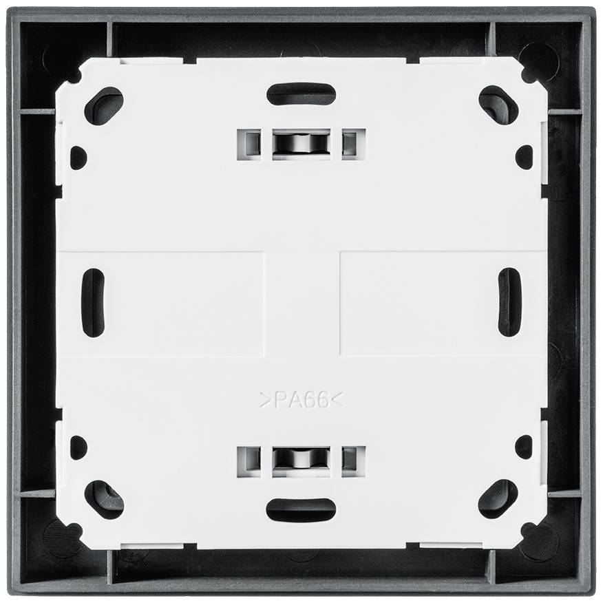 Black and white electrical component frame, possibly for a light switch or socket.