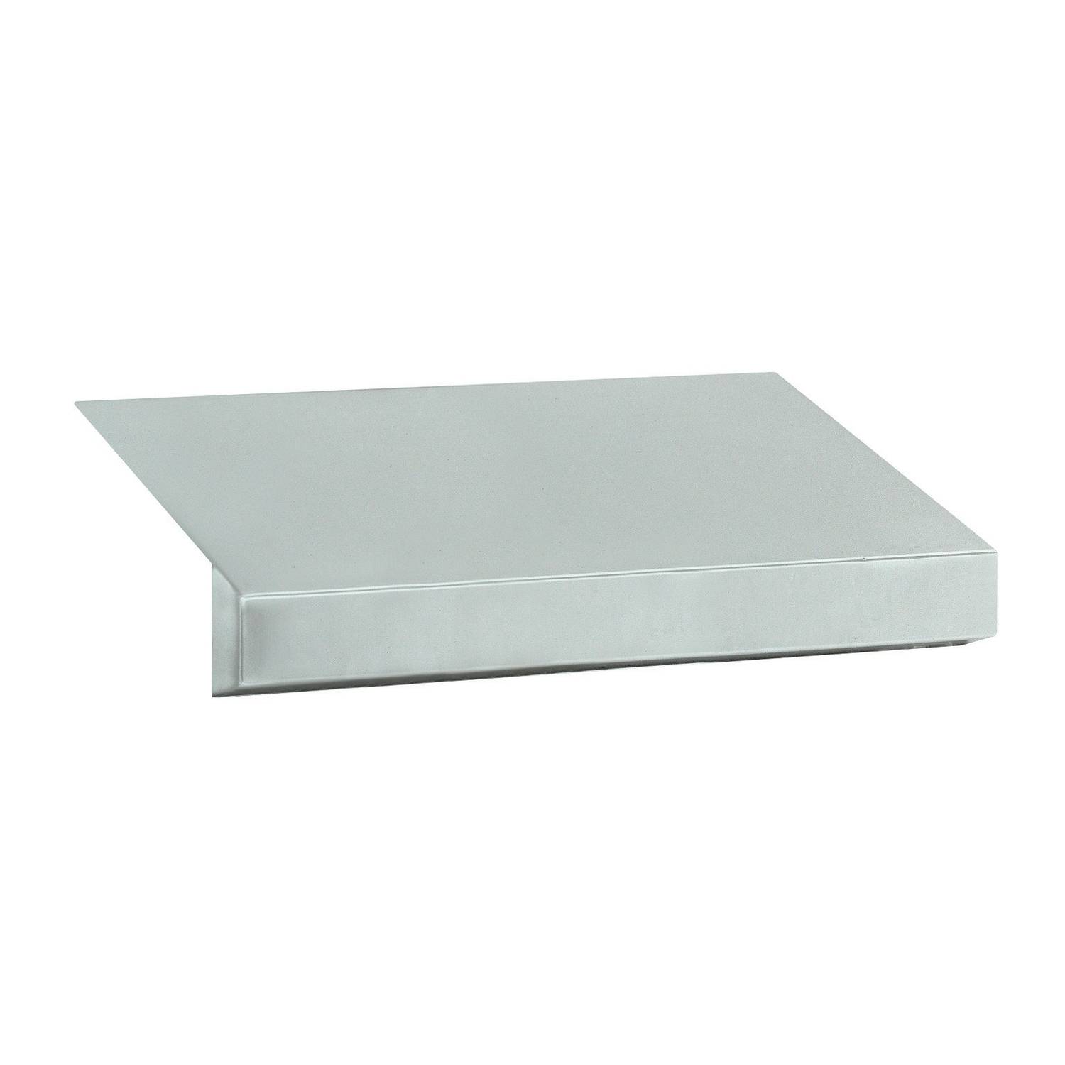 A plain, rectangular stainless steel shelving unit without visible fixings or decoration. It appears robust and functional.