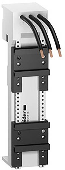 An electrical distribution block with three connected, exposed copper wires, mounted on a white mounting bracket.