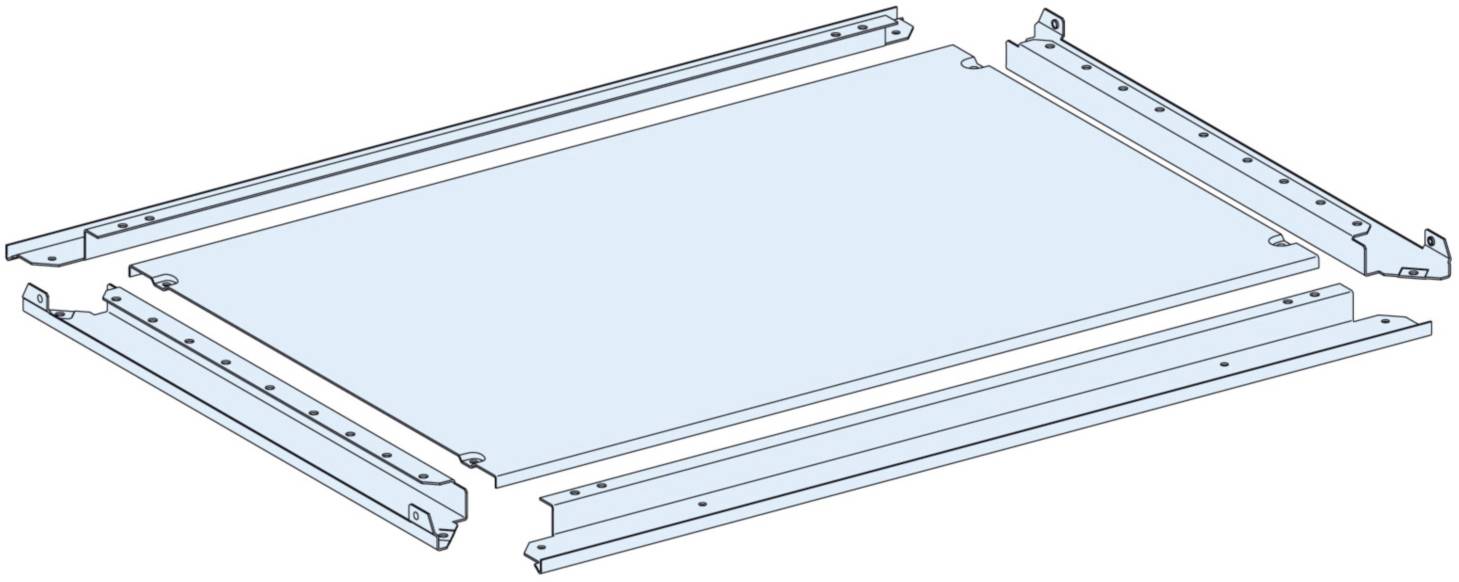 Exploded view diagram of a rectangular sheet metal panel with side mounting rails, showing connection and assembly.