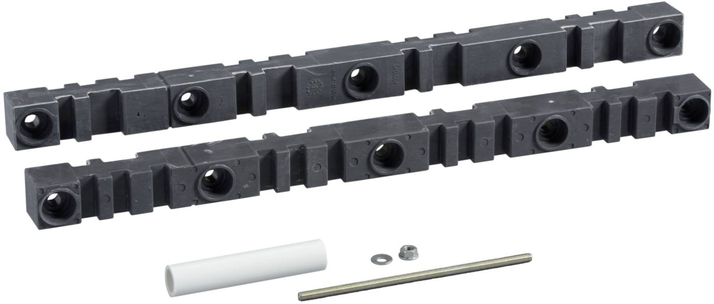 Safety strip fixing set with plastic strips, rod and small metal parts for installation and securing.