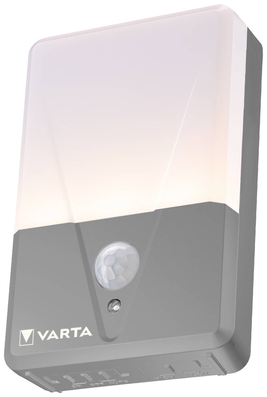 Night light with motion sensor and Varta logo, rectangular, with white light and grey base.