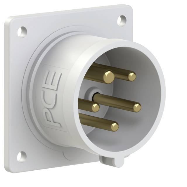 Three-pole power socket for high-current applications, wall-mountable, in grey with gold-plated contacts. Suitable for industrial use.