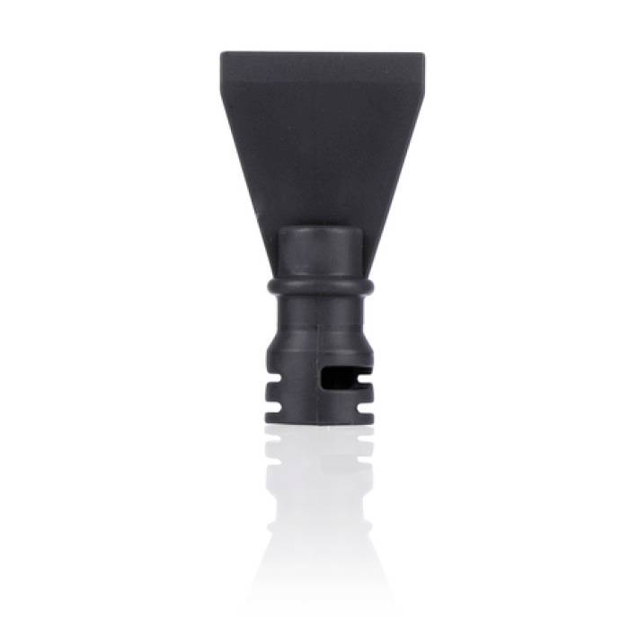 A black, conically shaped nozzle attachment for an electrical device, potentially suitable for a vacuum cleaner or hairdryer.