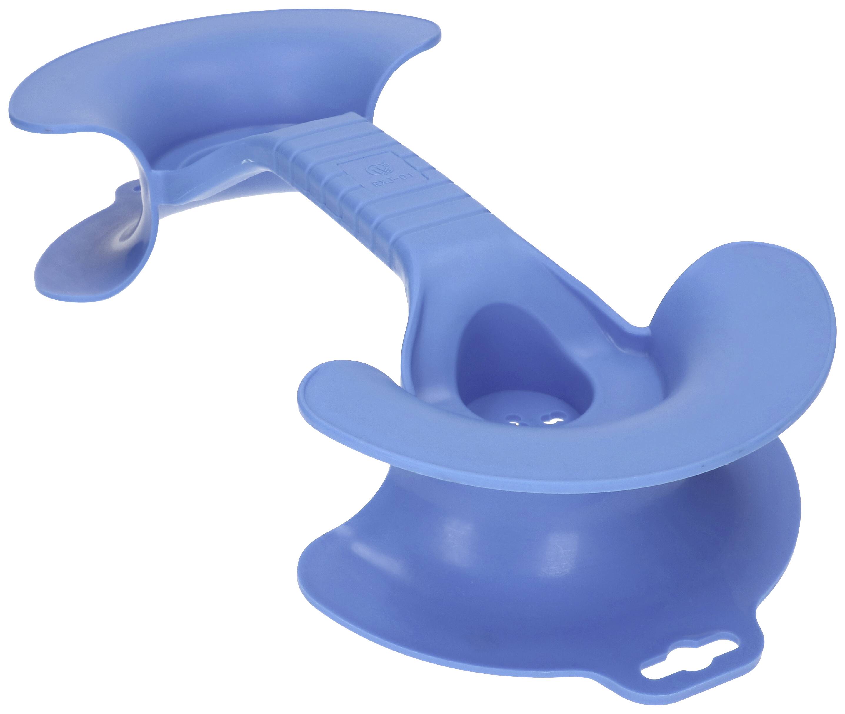 A blue plastic seesaw with two rocking surfaces at the ends and a non-slip central platform.