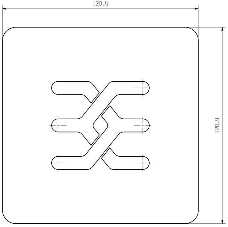 The image shows a technical diagram of a square symbol with rounded corners, depicting intersecting lines within its interior.