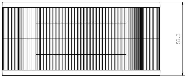 Rectangular sieve grid, viewed from the side, with two parallel horizontal lines and a marked height of 56.3 units.