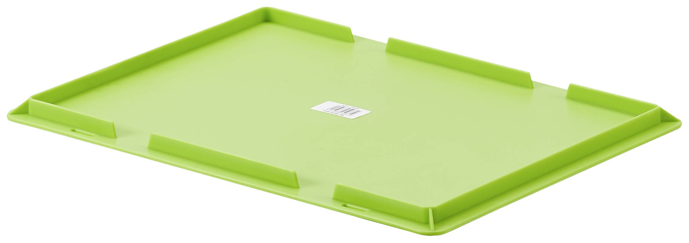 Green plastic tray with raised edges for increased stability.
