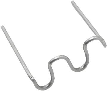 A serrated metal spring with two straight ends extending in opposite directions.