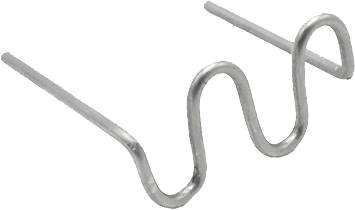 A silver, curved wire in a wavy pattern, against a white background.