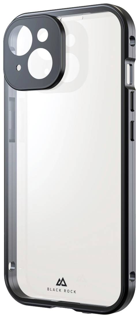 Transparent phone case with black border and camera cutout, suitable for modern smartphones, offering protection and elegant design.