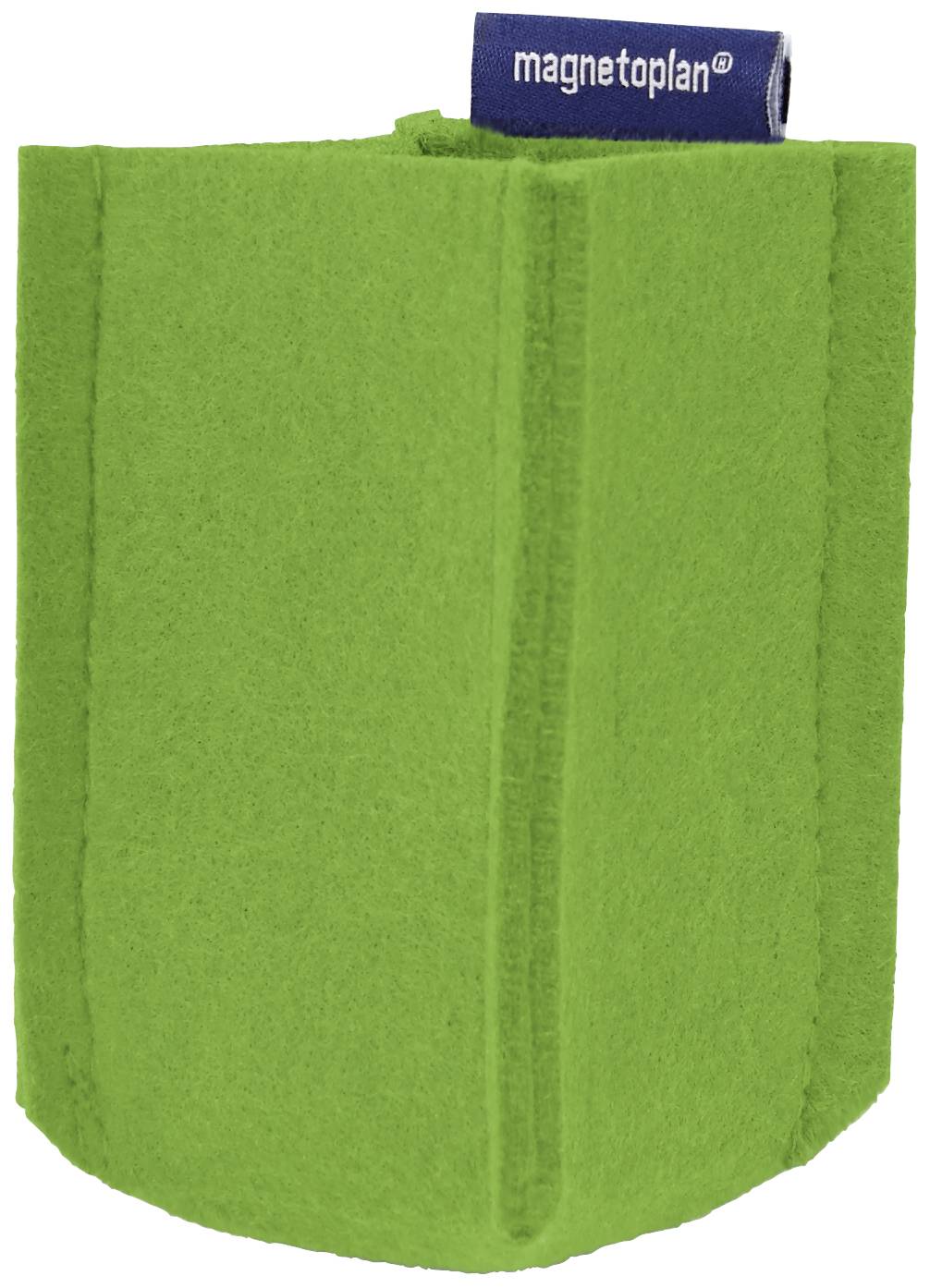 Green, felt-like pen holder with a small blue Magnetoplan label on top.
