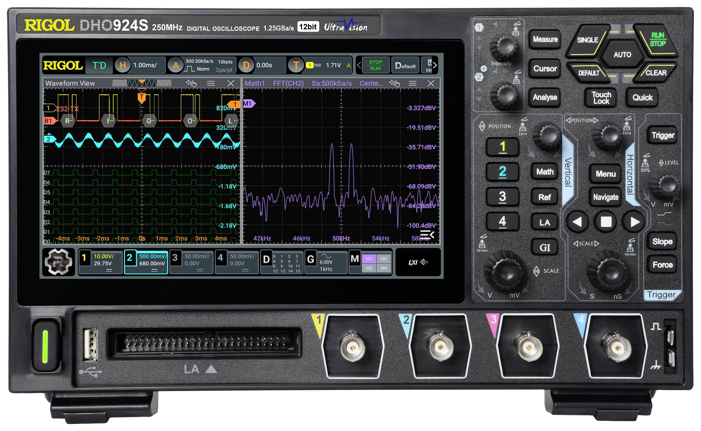 Rigol DHO924S Digital 250 MHz 1.25 GS/s 50 MP 12 Bit 1 pc(s)