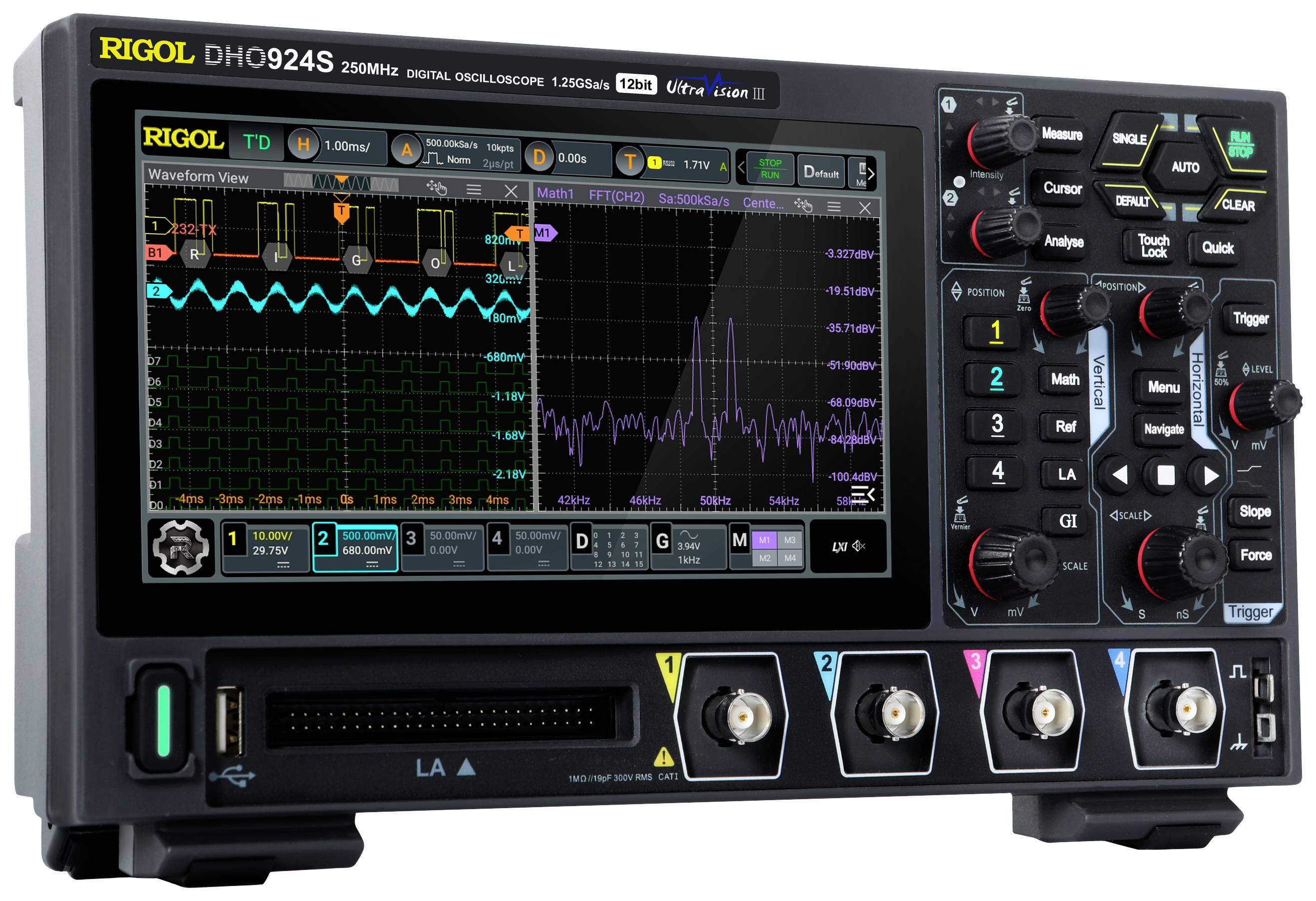 Rigol DHO924S Digital 250 MHz 1.25 GS/s 50 MP 12 Bit 1 pc(s)
