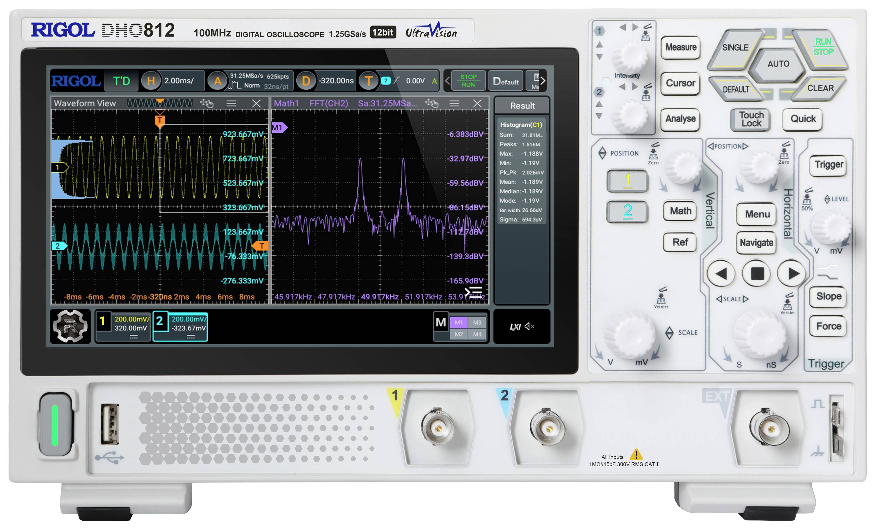 Rigol DHO812 Digital 100 MHz 1.25 GS/s 25 MP 12 Bit 1 pc(s)