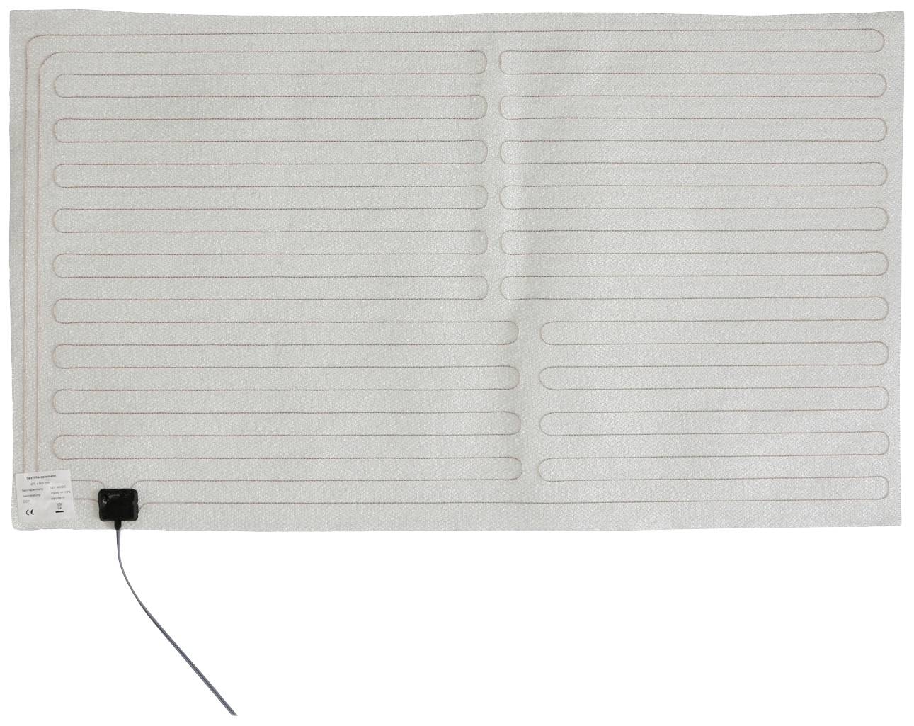 A rectangular, thin heating blanket with integrated heating wires and a black connecting cable.