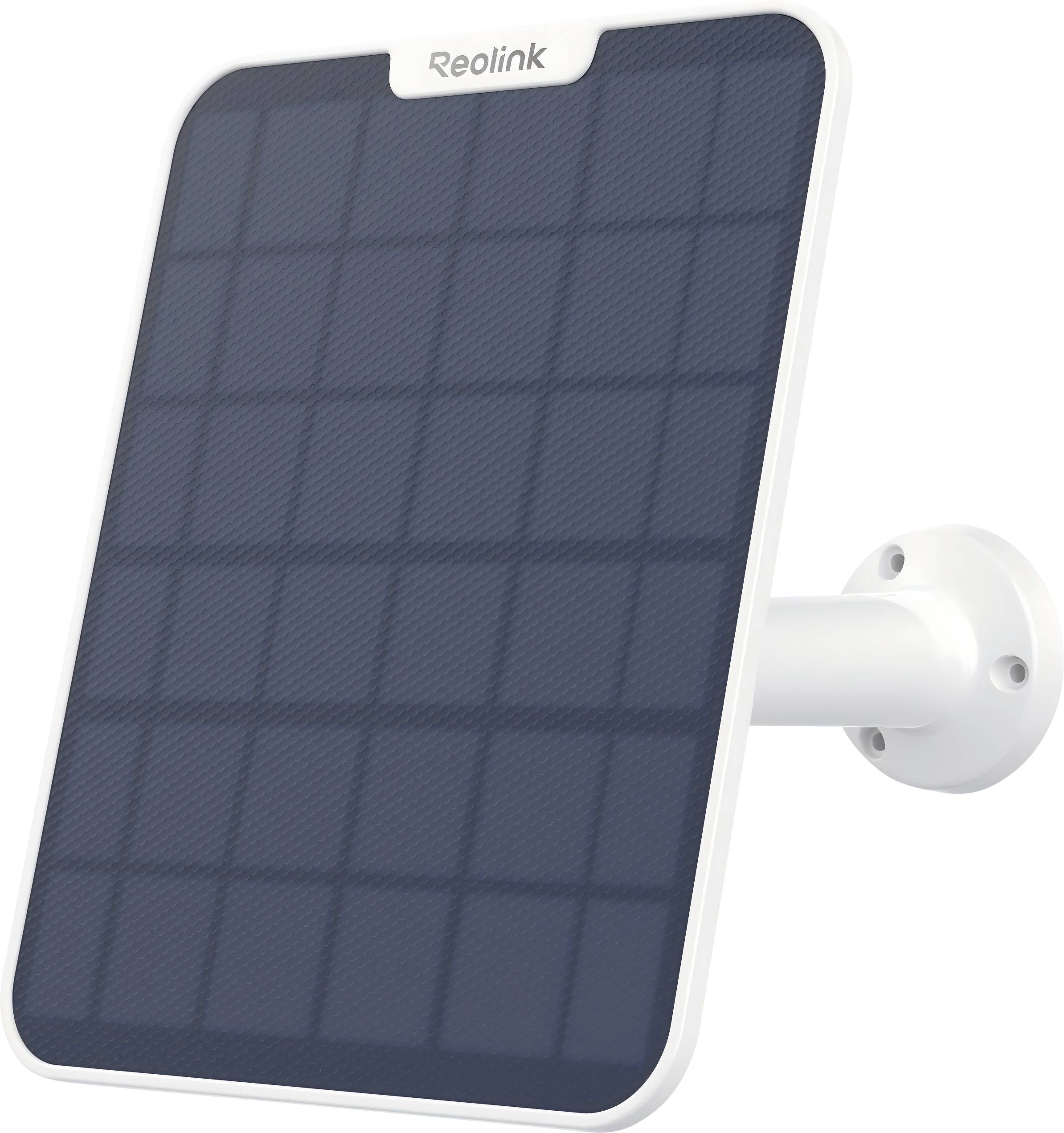 A square solar panel with a grid pattern mounted on a white circular bracket, used for capturing solar energy.