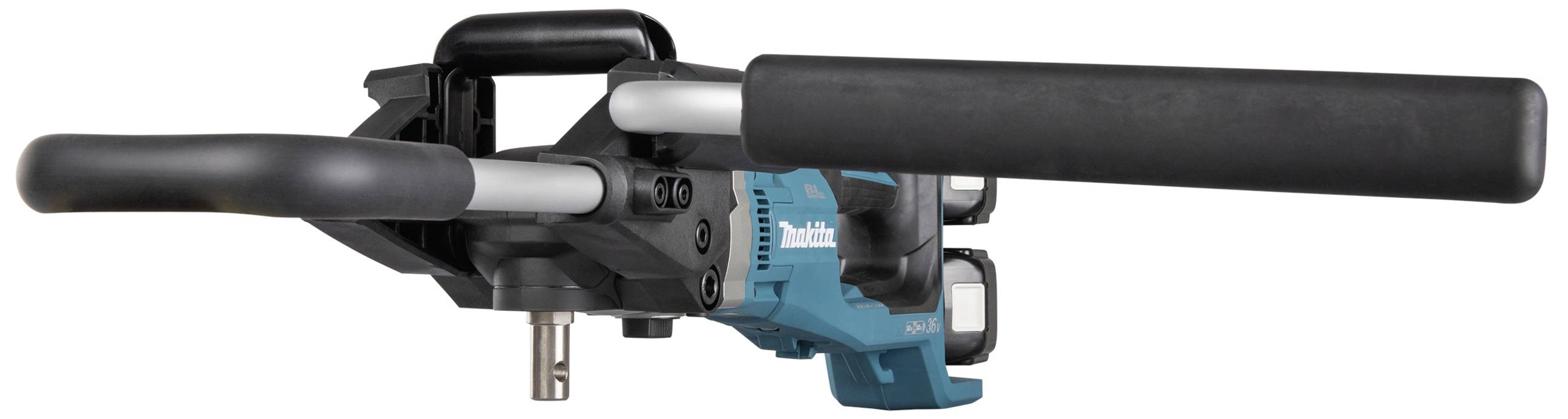 An electric hammer drill with a blue housing and two black handles, perfect for heavy construction work and renovations.