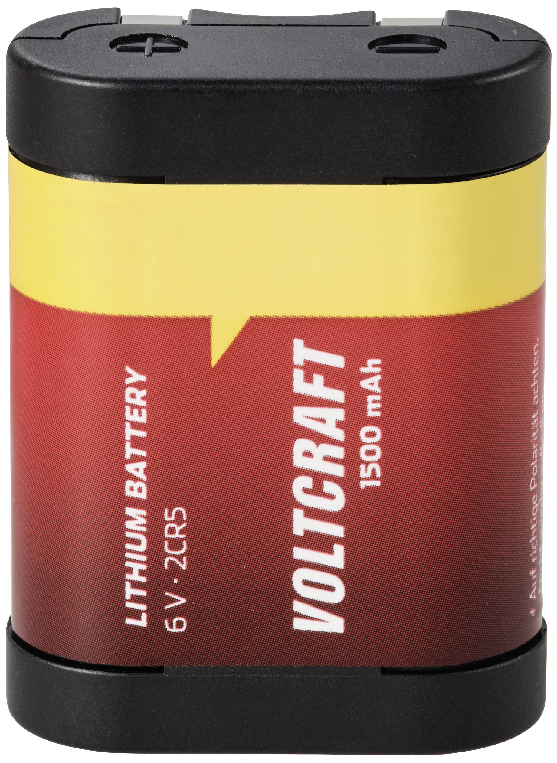 Voltcraft lithium battery with red and yellow label, 6V, 1500 mAh, Type 2CR5.