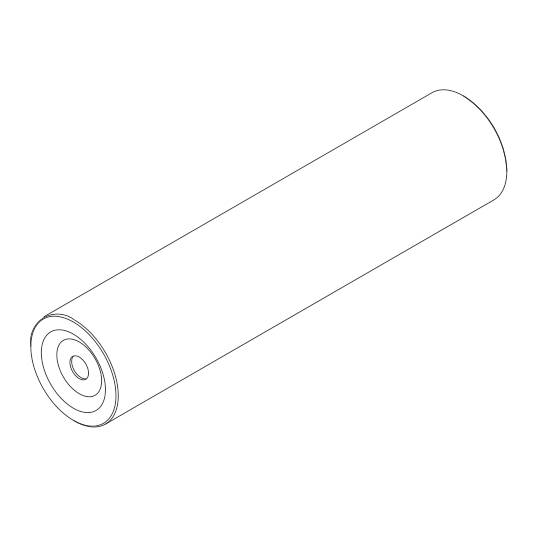 A schematic drawing of a cylindrical object, similar to a battery or a tube, with concentric circles at one end.
