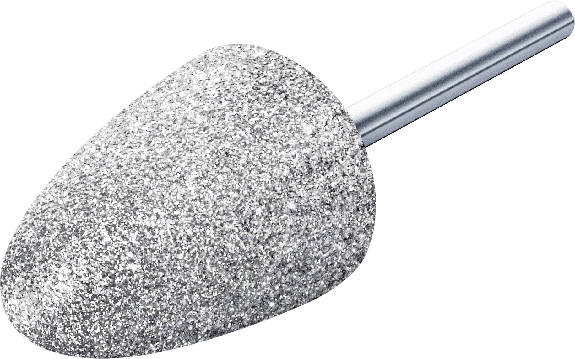 A silver grinding attachment with a conical shape and a sparkling surface. Used for precision grinding work.