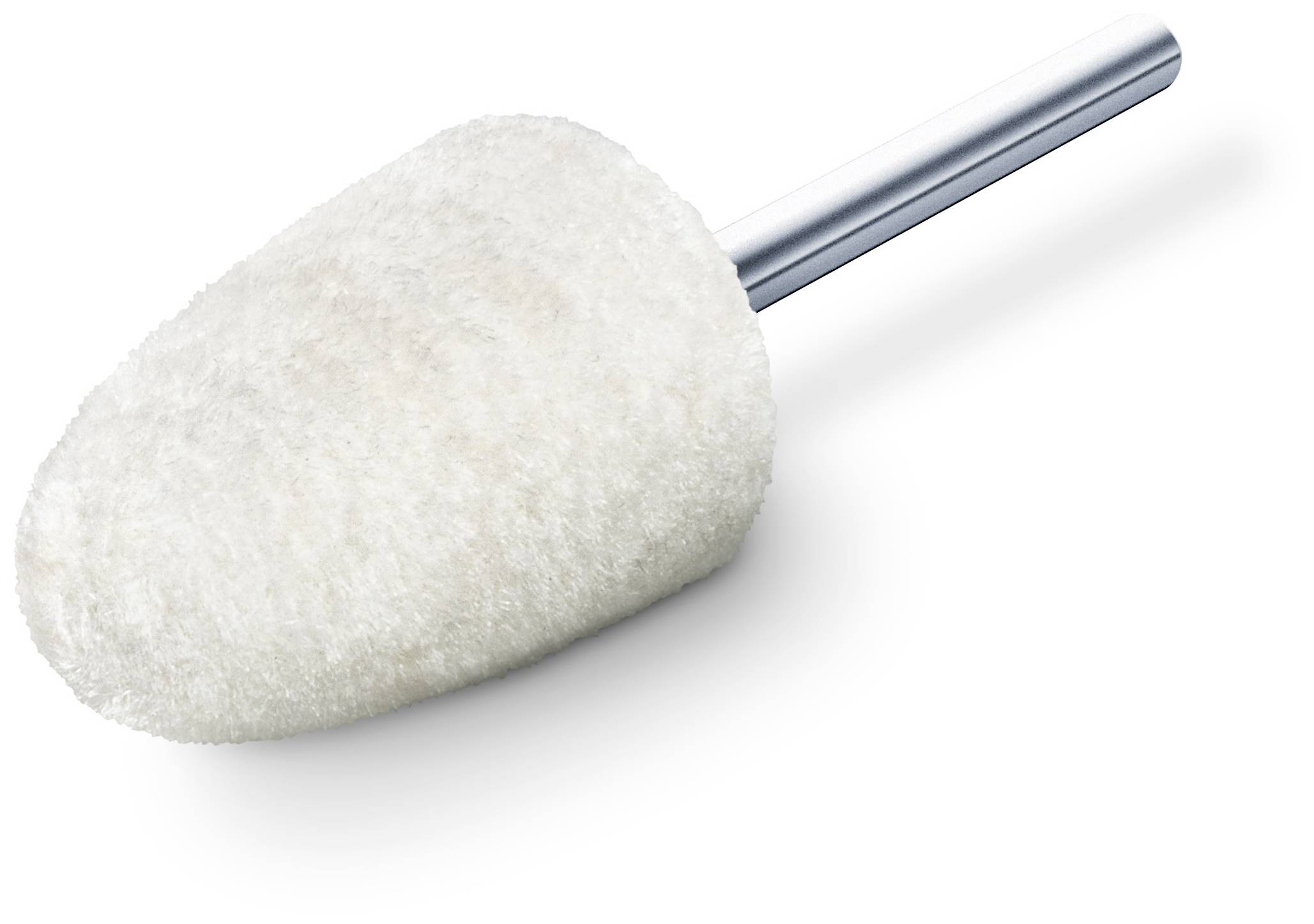 White polishing attachment with metallic handle, suitable for cleaning or polishing surfaces.