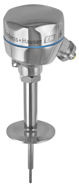 Temperature sensor from Endress+Hauser. Stainless steel housing, long probe rod, suitable for industrial applications.