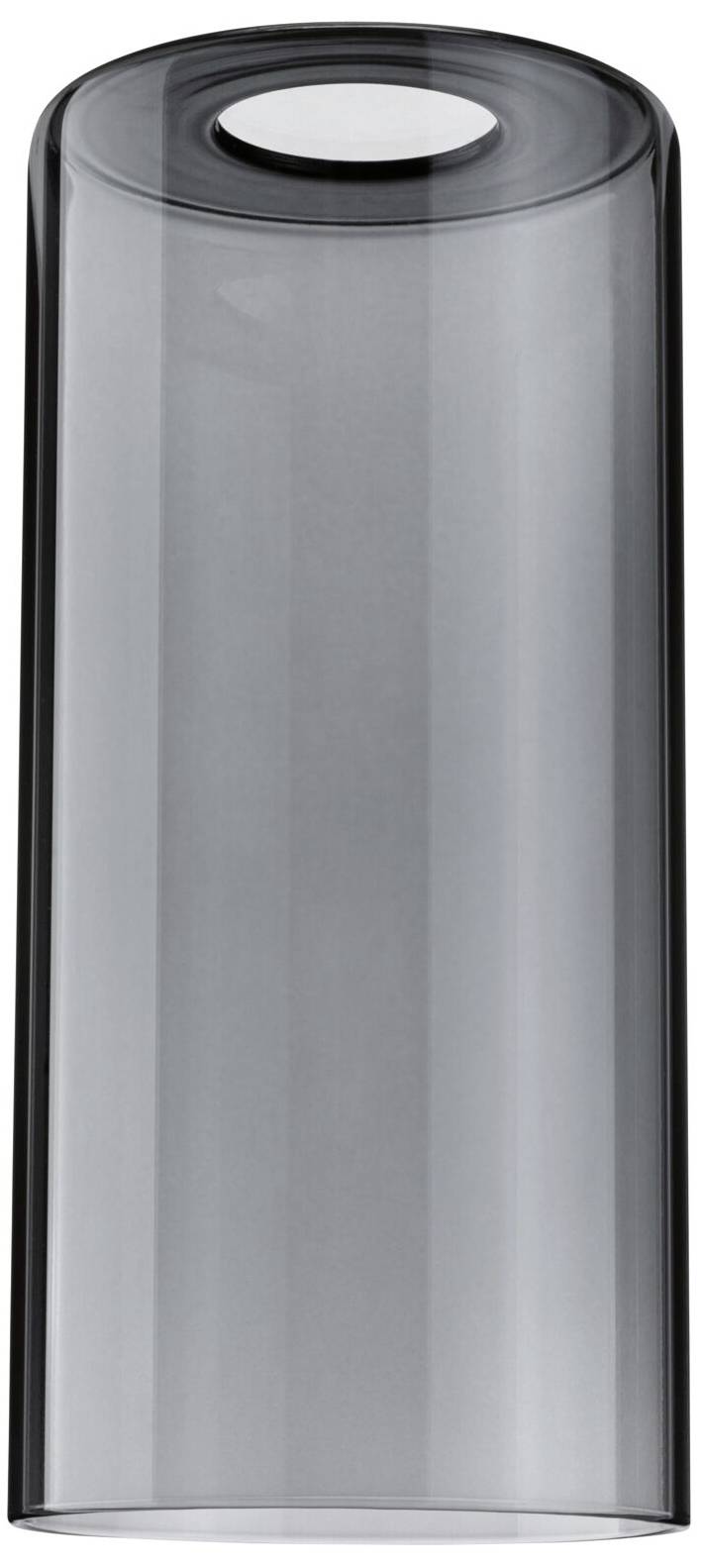 A tall, cylindrical, transparent glass container in smoke grey, with an open top.