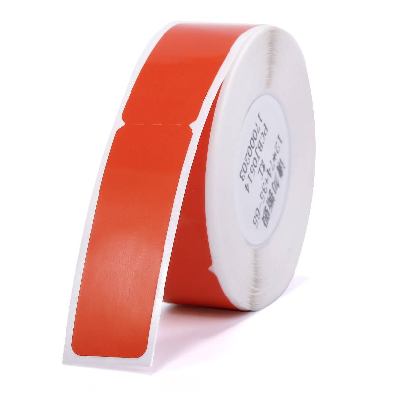 Roll of red, rectangular stickers that can be used for labelling or organisation.