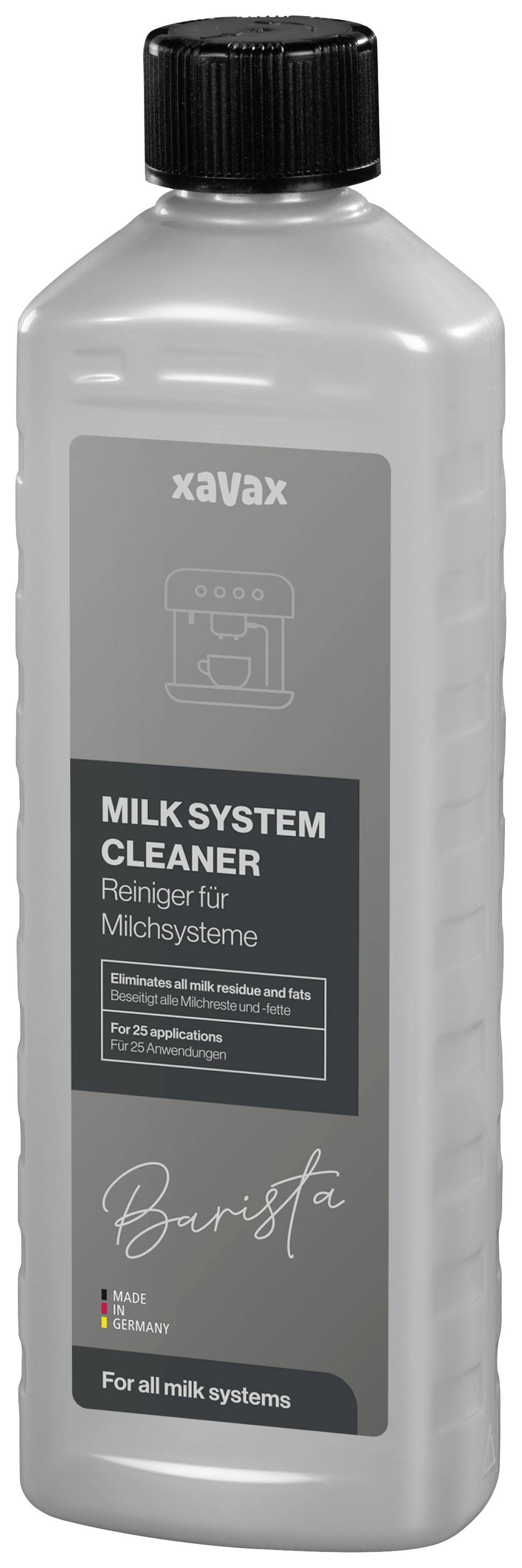 'Milk System Cleaner' by 'Xavax', 500 ml bottle, for coffee machines, removes fat deposits and milk residues.