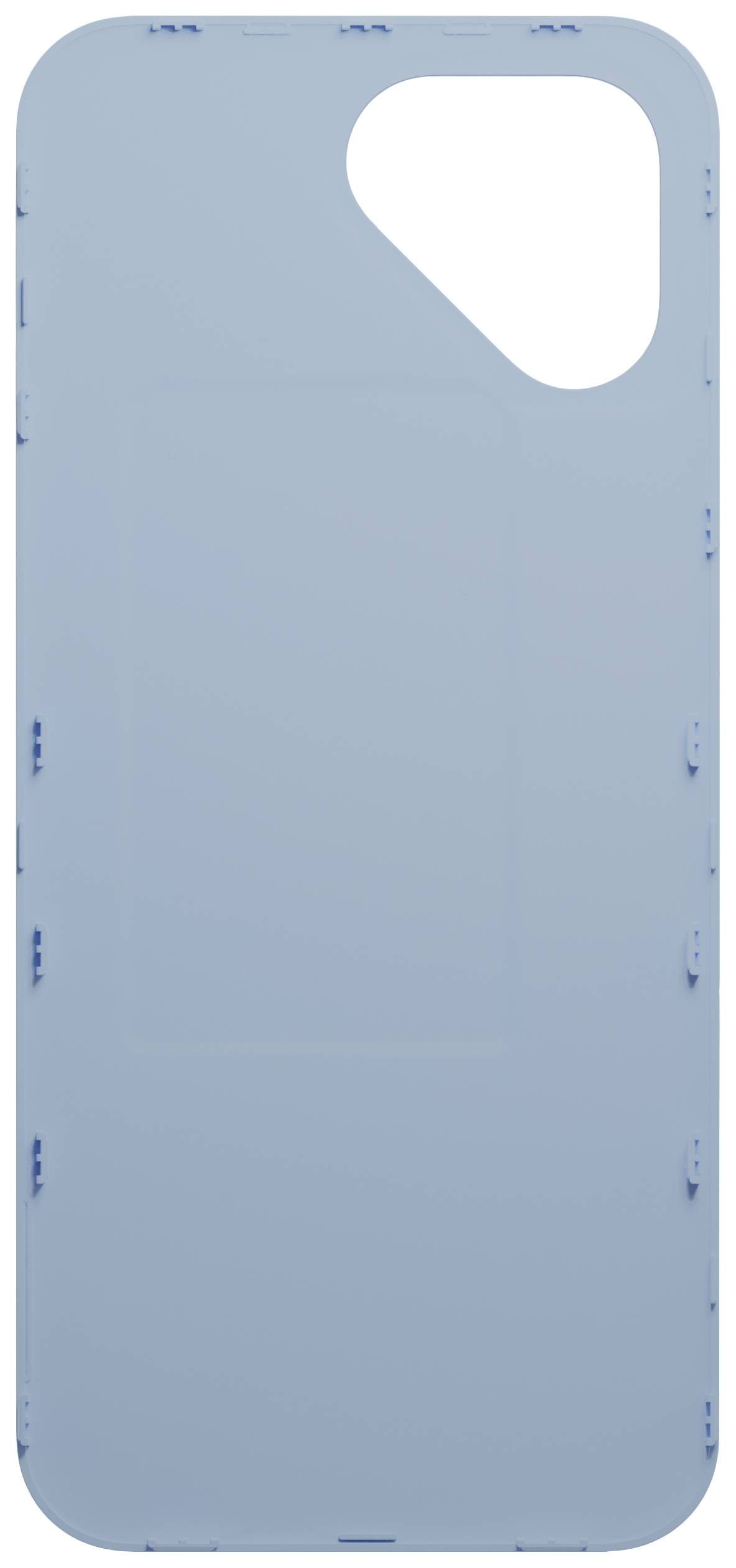 Light blue smartphone case with a large cutout for camera and ports. Simple design with no visible patterns or logos.