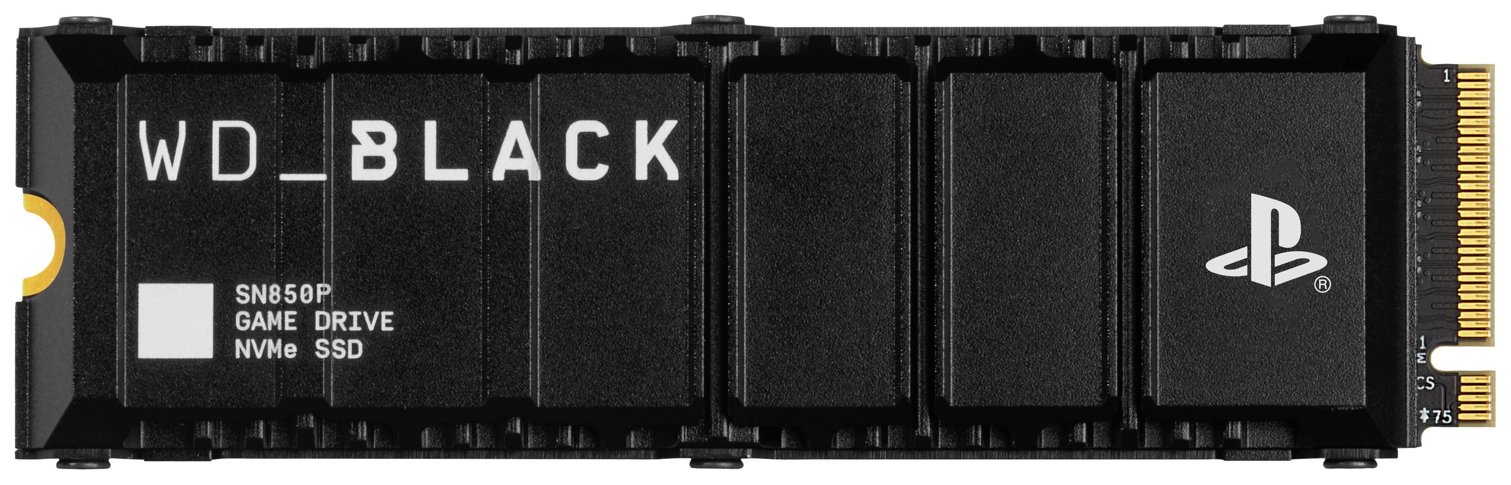 'WD_BLACK SN850P Game Drive NVMe SSD', specifically for PlayStation, black design with PlayStation logo.