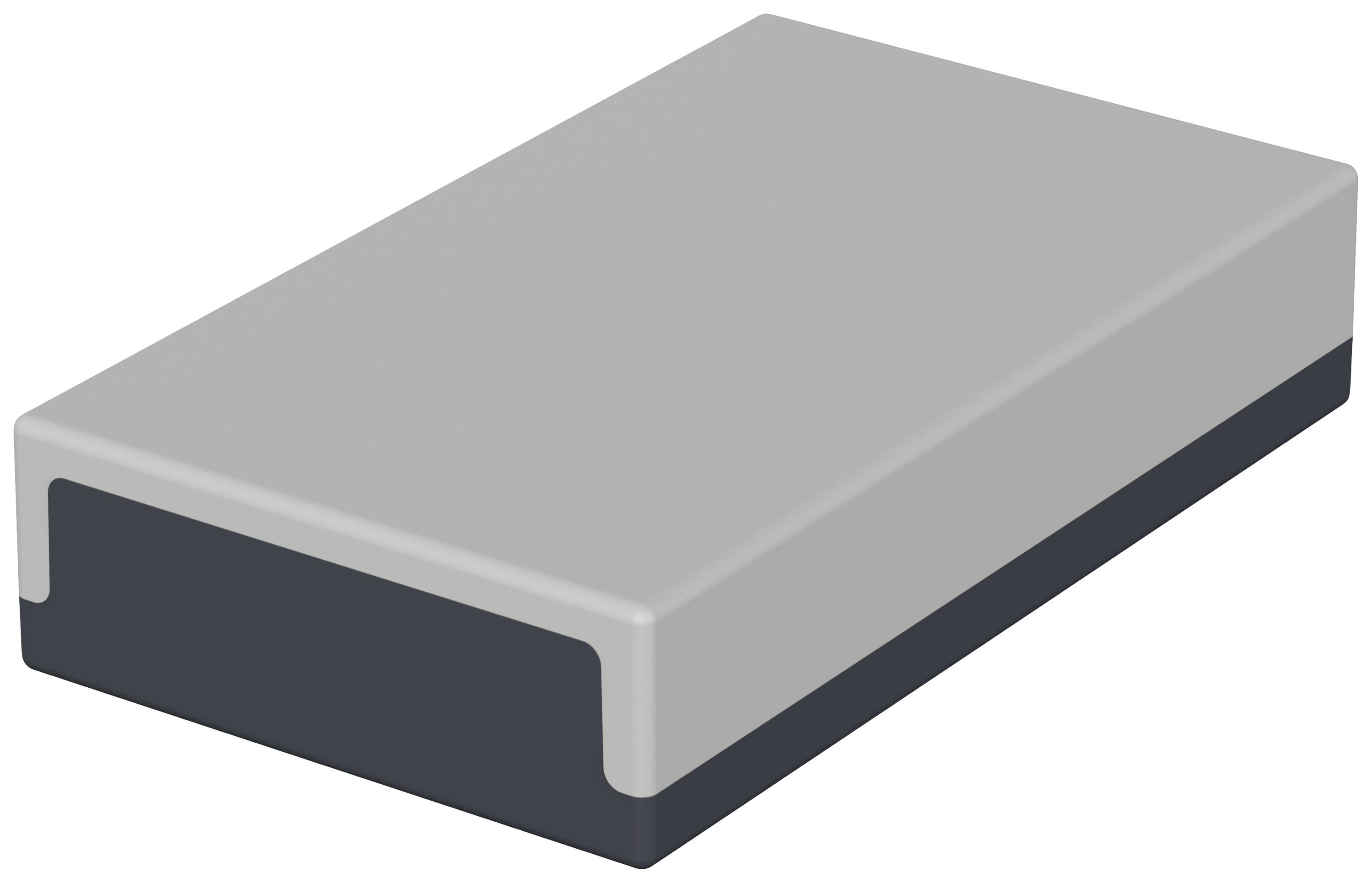 Grey rectangular enclosure with rounded edges, suitable for electronic components.