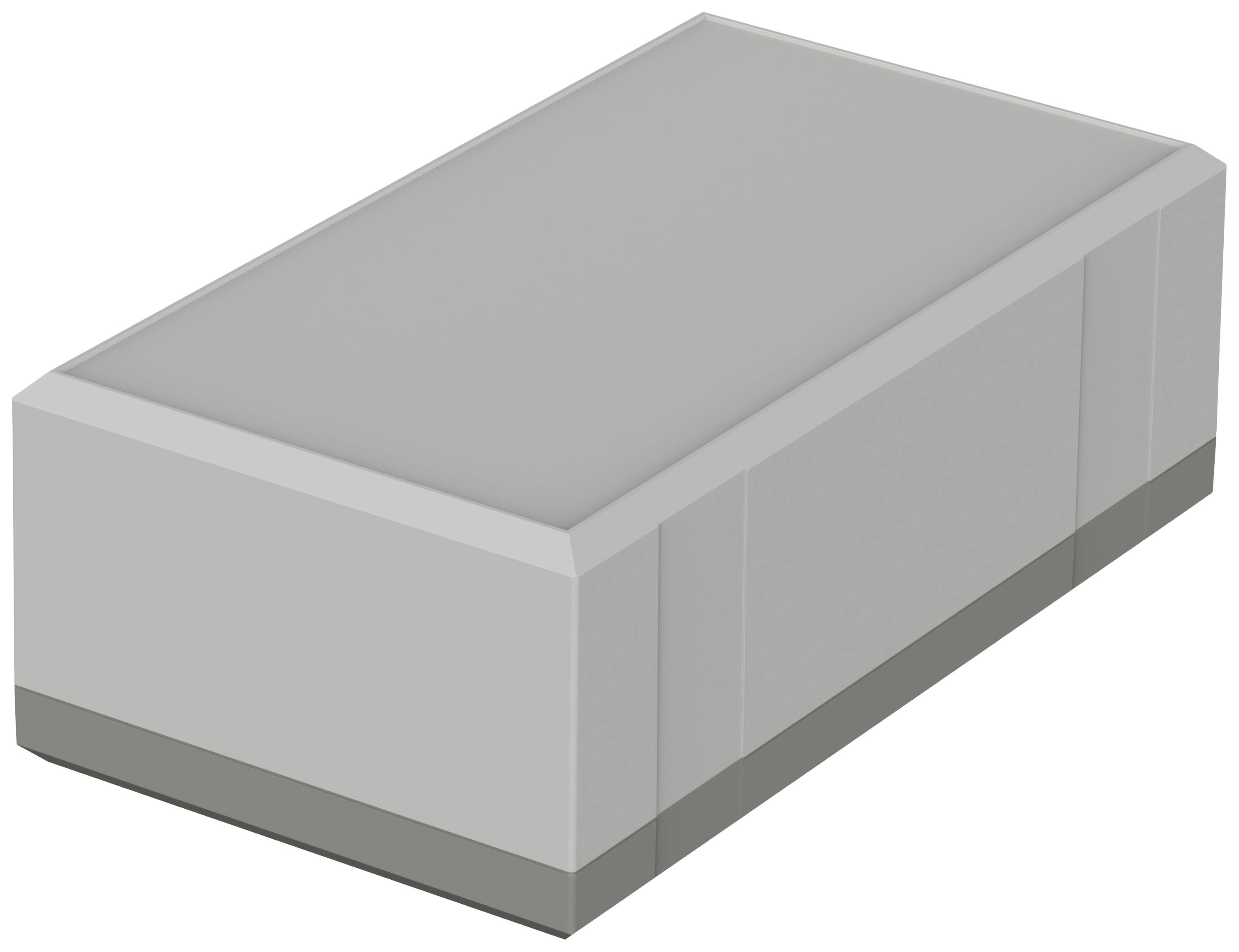 Grey cuboid with bevelled edges, without decorative details, against a white background.