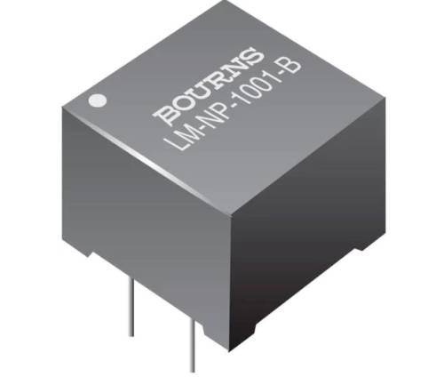 A grey, cuboid electronic component with two connection pins and the inscription 'BOURNS LM-NP-1001-B'.