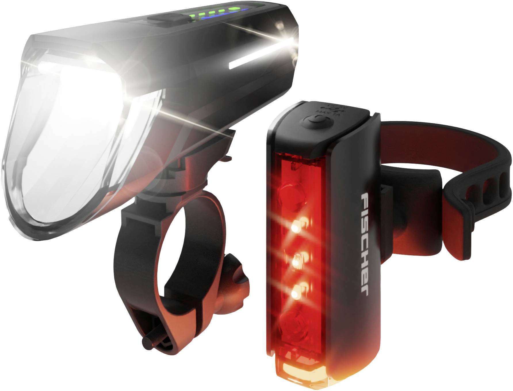 FISCHER FAHRRAD Bike light set PLUS 110 + TWIN STOP LED (monochrome) Black