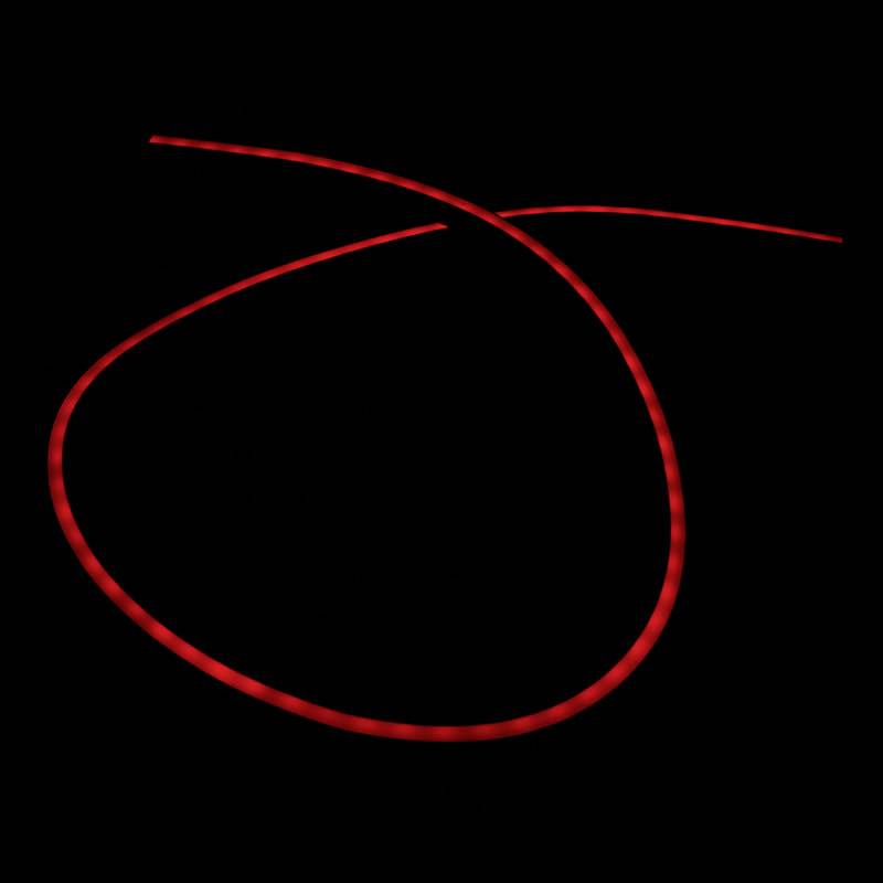 A glowing, curved red line on a black background.
