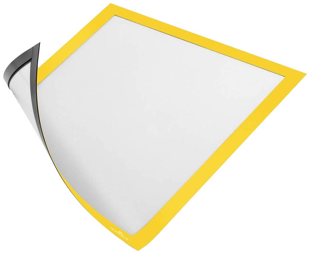 Yellow magnetic document holder with one corner folded back, showing the reverse side.
