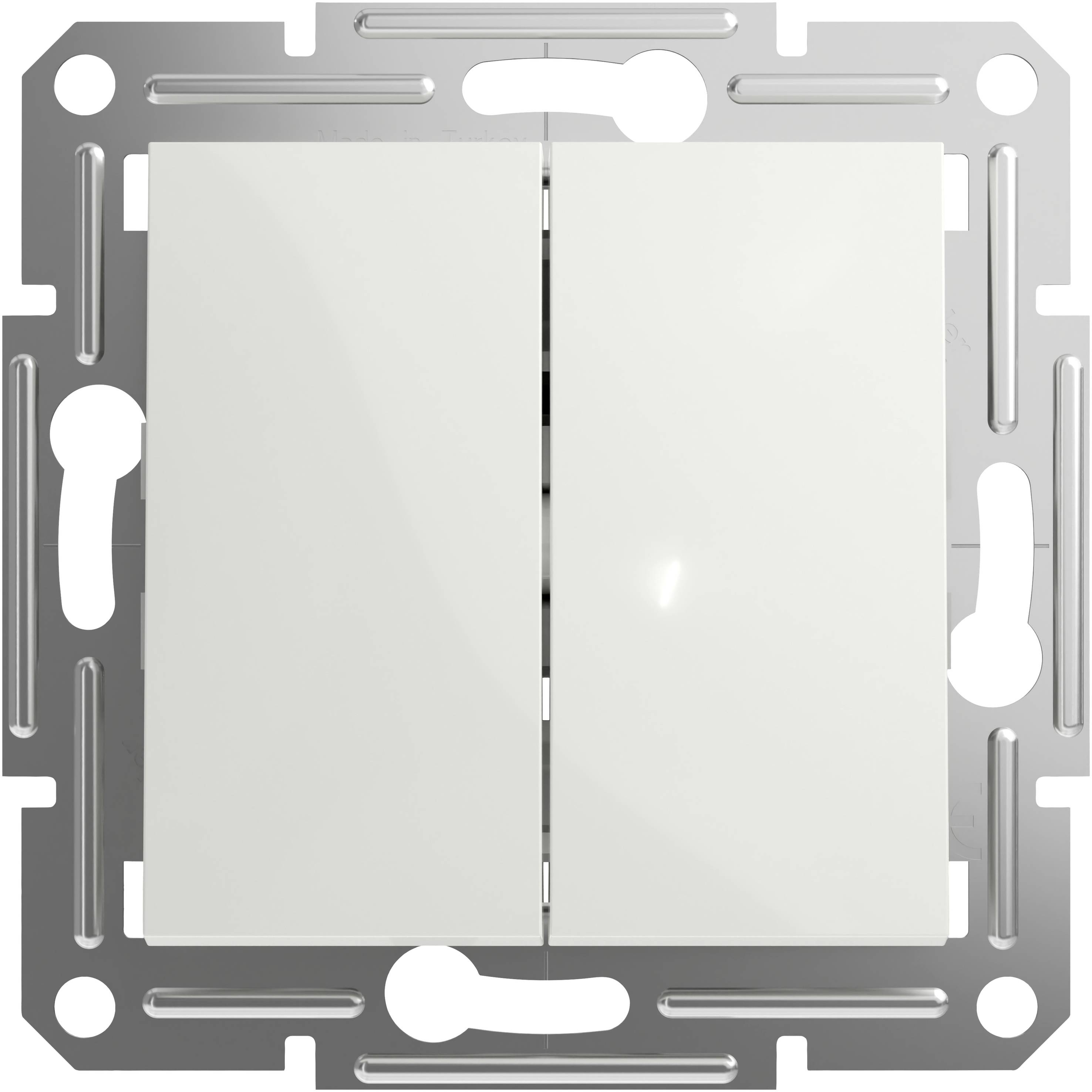 A double light switch on a metal frame, primarily suitable for indoor wall mounting.