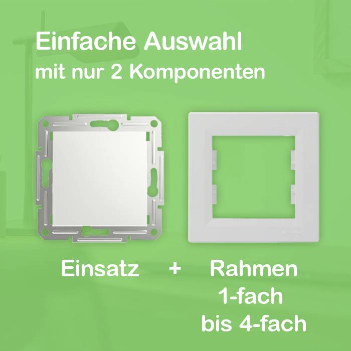 'Simple selection with only 2 components' shows an insert and a frame. Text underneath: 'Insert + frame 1-fold to 4-fold'.