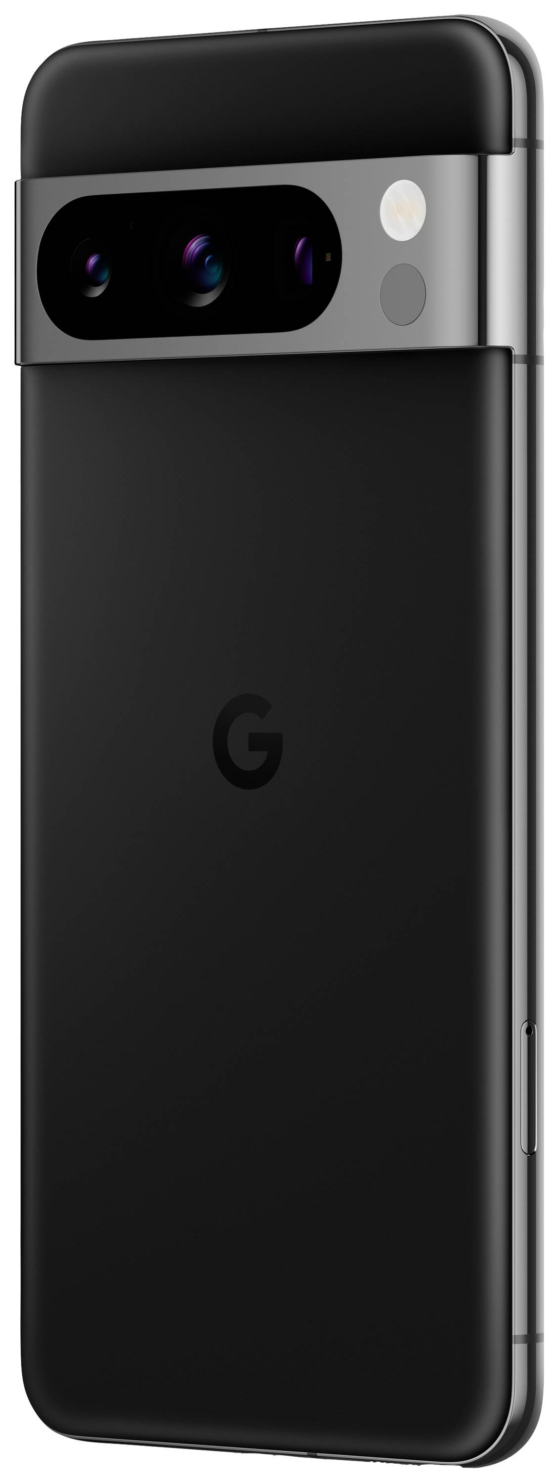 Black smartphone with camera bar at the top, shown from the side. Recognisable 'G' logo on the back.