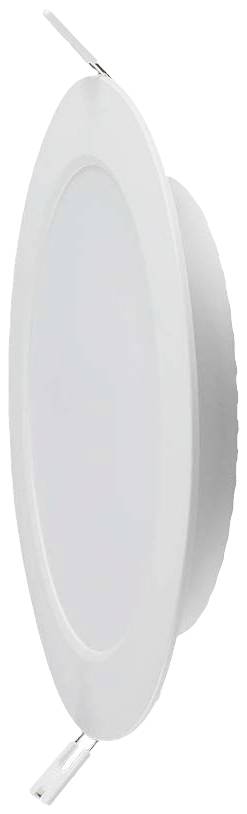 Round, flat LED panel light in a white housing, viewed from the side. Suitable for ceiling mounting in residential or office spaces.